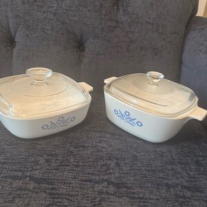 Vintage Corningware Blue Cornflower set of two dishes with glass lids